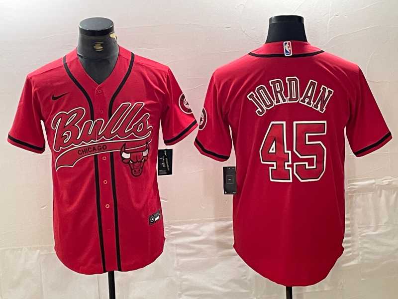 Mens Chicago Bulls #45 Michael Jordan Red Cool Base Stitched Baseball Jersey->chicago bulls->NBA Jersey